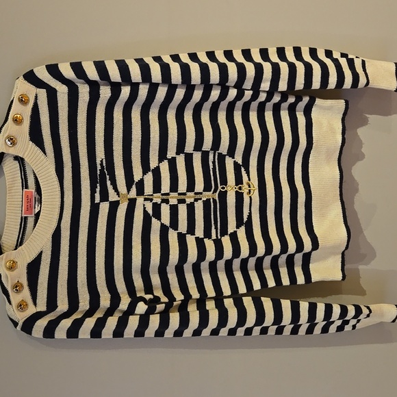 Kate SpadeNautical Striped Sweater - Navy and White With Gold Detailing Trim Sma - Picture 3 of 7